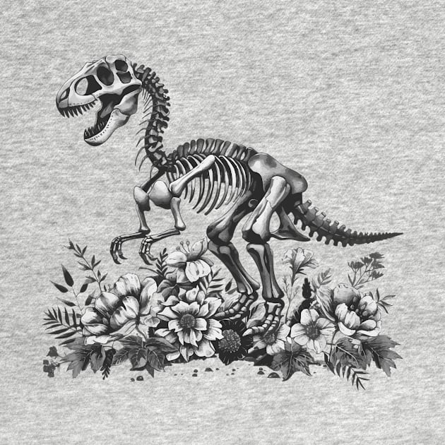 T-rex skeleton in flowers vintage by StepInSky